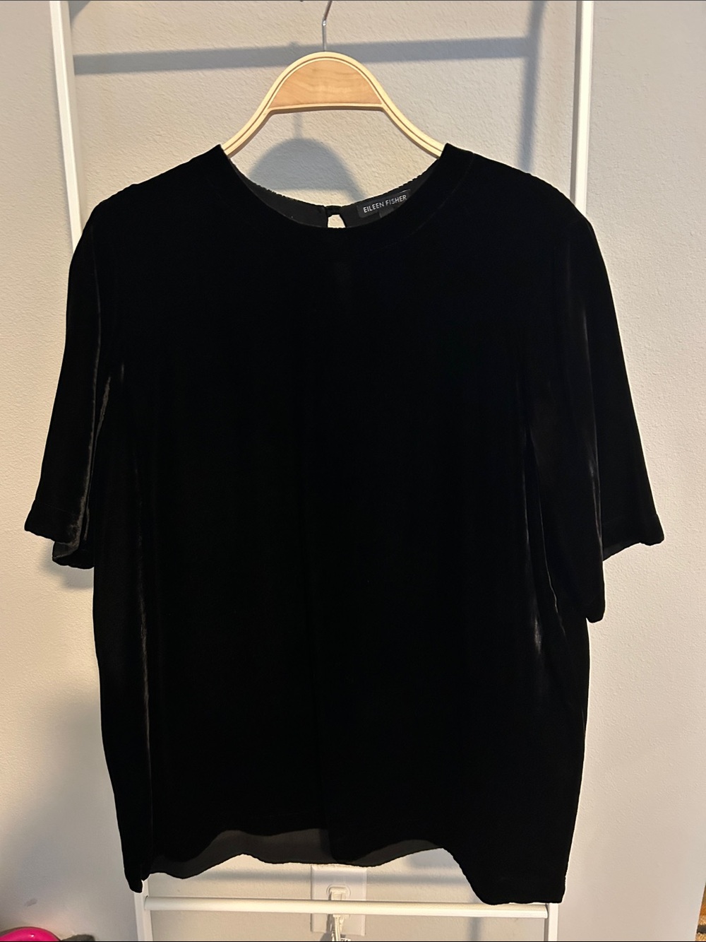 Eileen Fisher Black Velvet Short-Sleeve Crewneck Top